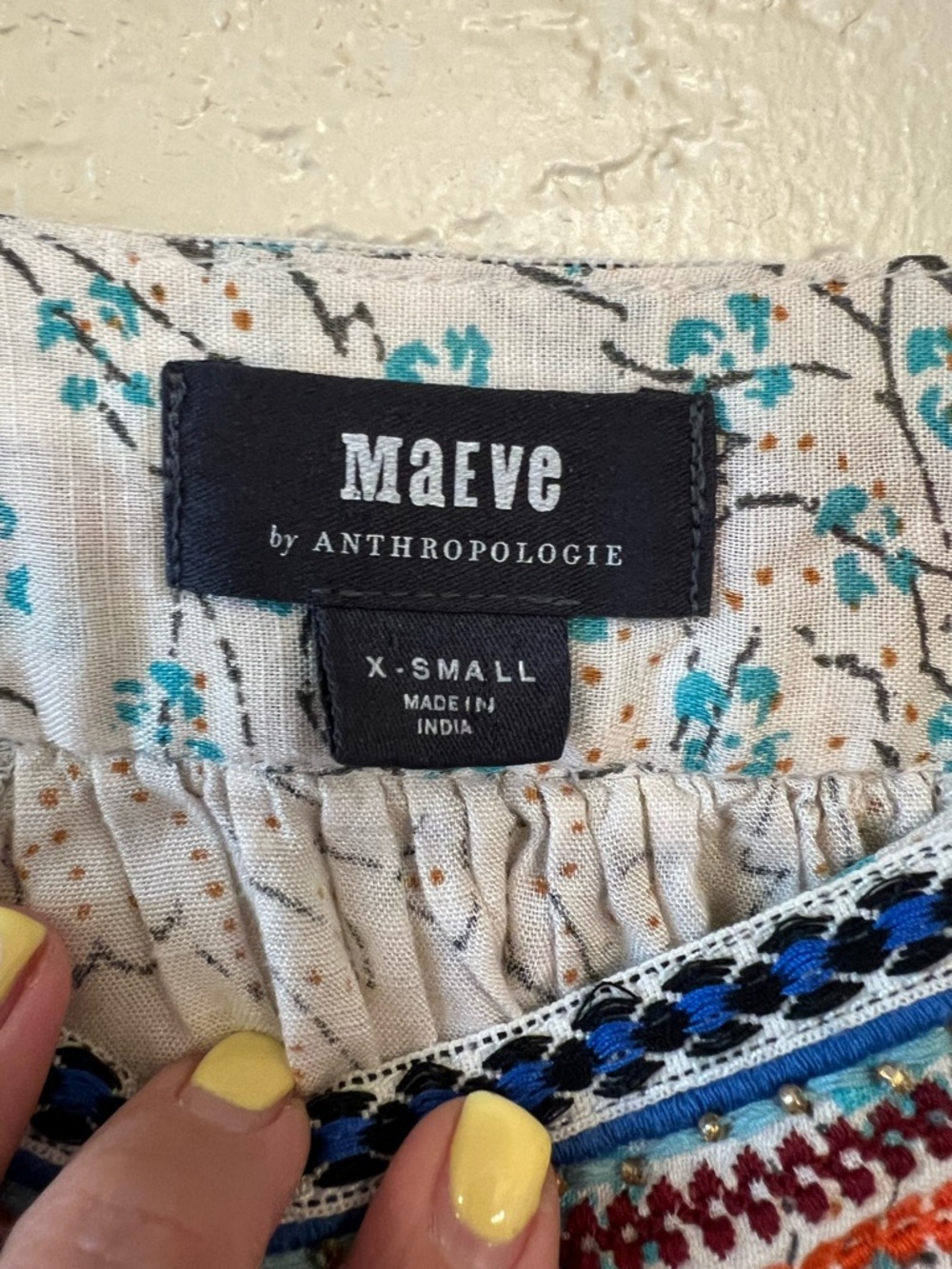 🪸Maeve by Anthropologie🪸 Cream Floral Embroidered Square-Neck Tunic. Size XS - Picture 8 of 8